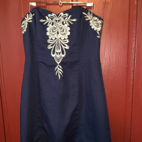 NWT Lily Pulitzer Covertible Zorina Dress Navy with Gold Accents - Picture 1 of 6